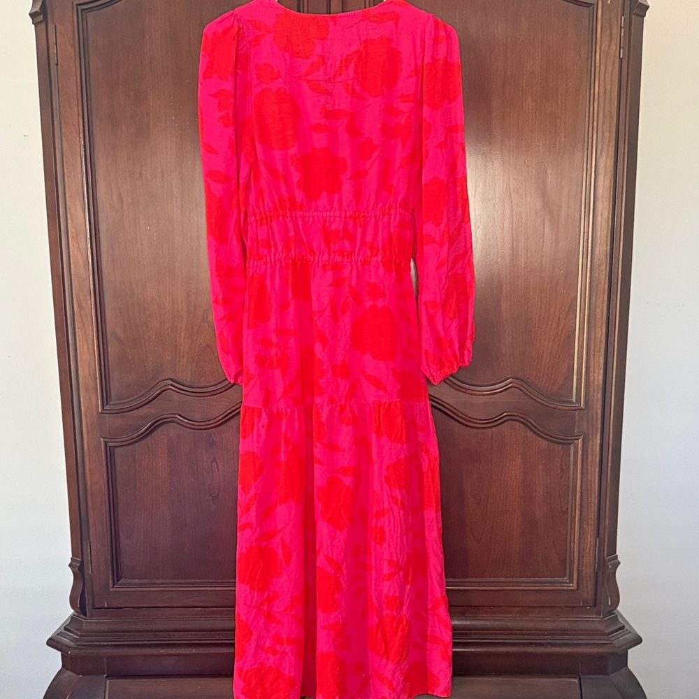 KATE SPADE X TARGET Pink Red Floral Midi Dress XXS Long Sleeve Feminine - Picture 7 of 9